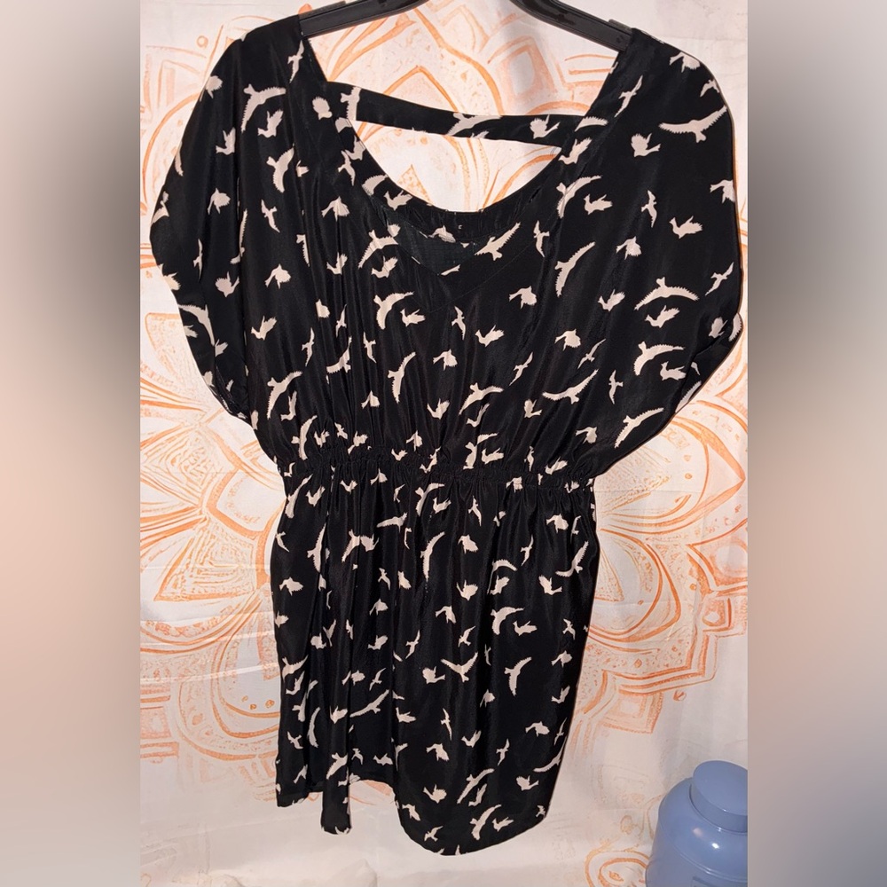 Forever 21 Green Sleeveless Wrap Jumpsuit w/ a Black Bird Print Mini Dress - Picture 12 of 14